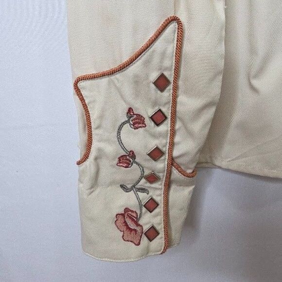 Panhandle Cowgirl Rodeo Retro Pearl Snap Long Sleeves Floral Embroidered X Large - Picture 5 of 13